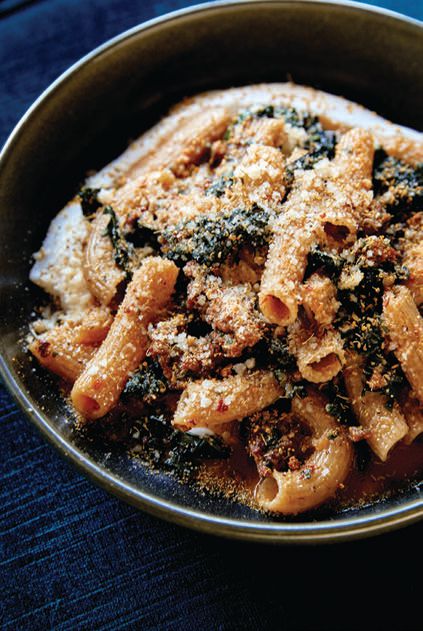 Olivetta’s savory rigatoni with fennel sausage, black kale and breadcrumbs PHOTO COURTESY OF BOUJIS GROUP